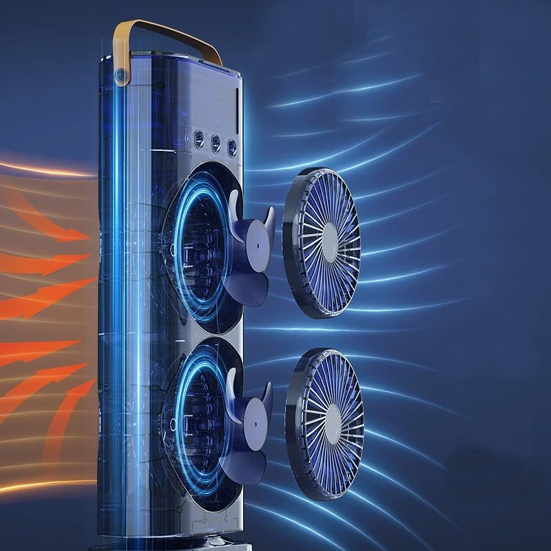 پنکه مه پاش رومیزی شارژی دو فن بهمراه ریموت کنترل و قابلیت چرخش خودکار